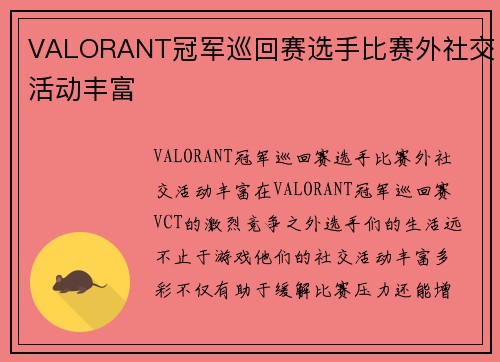 VALORANT冠军巡回赛选手比赛外社交活动丰富